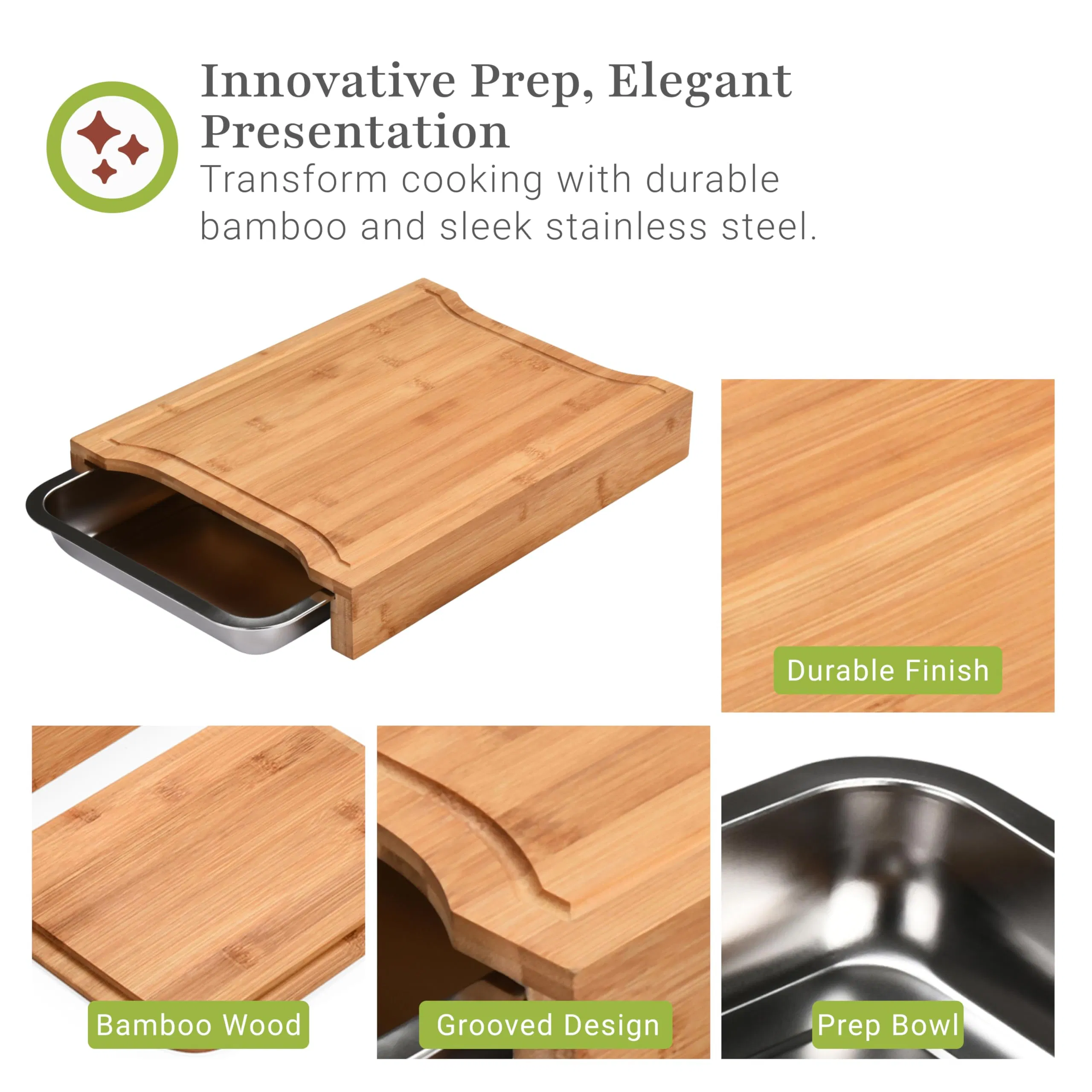 Eco-Friendly Bamboo Cutting Board with Integrated Drawer Tray Design