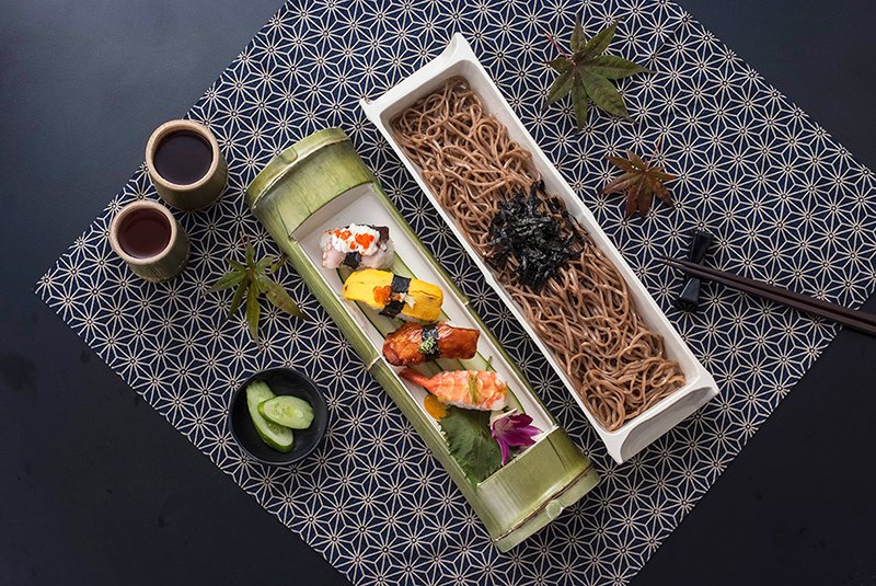 Melamine Green Bamboo Design Japanese Soba Noodles Sushi Serving Plate Sets