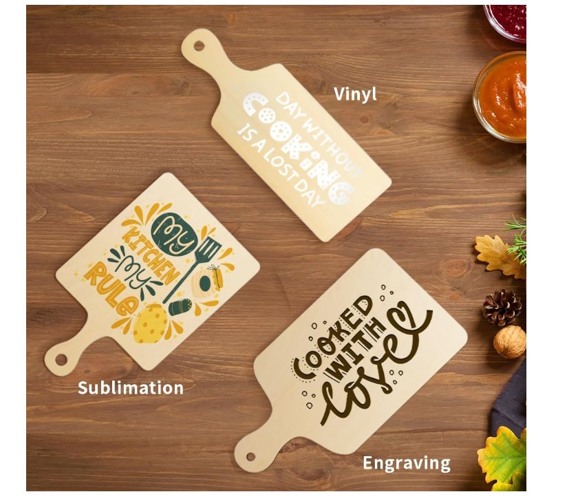 Pyd Life 12 Pack Plywood Sublimation Cutting Board Blanks with Handle 9 X 5.5 Inch, Rectangle Wood Chopping Board for Sublimation DIY Craft