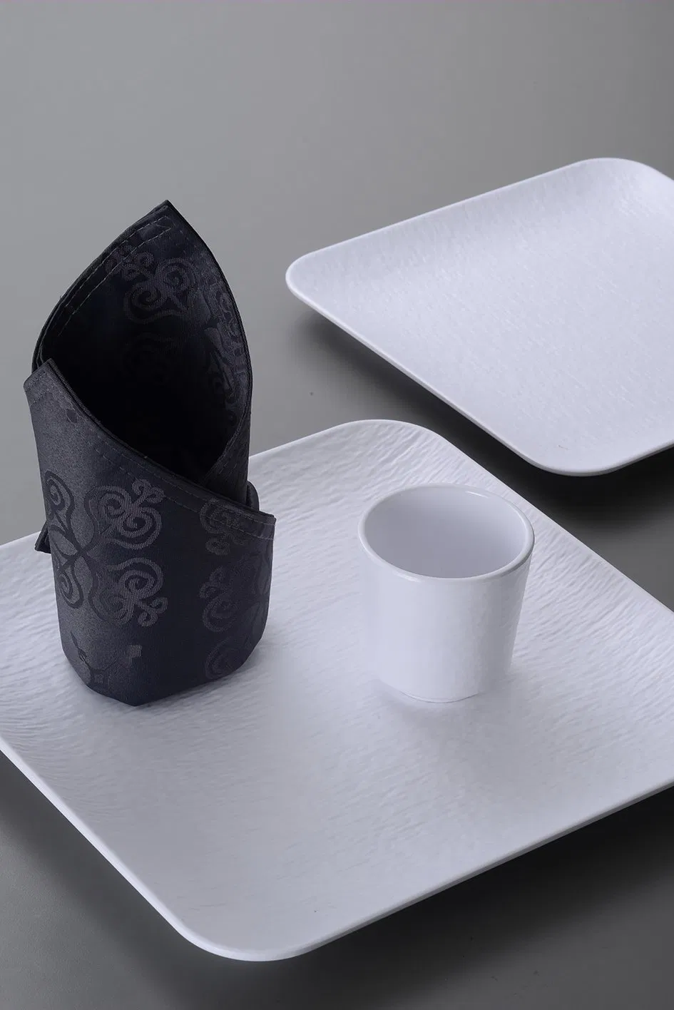 Melamine Black Square Serving Plate Steak Hot Pot Seafood Dessert Unbreakable Plate