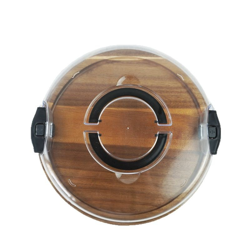 Single Compartment Bamboo Serving Tray Kitchen Cutting Board Round Charcuterie Board with Plastic Clear Locking Lid