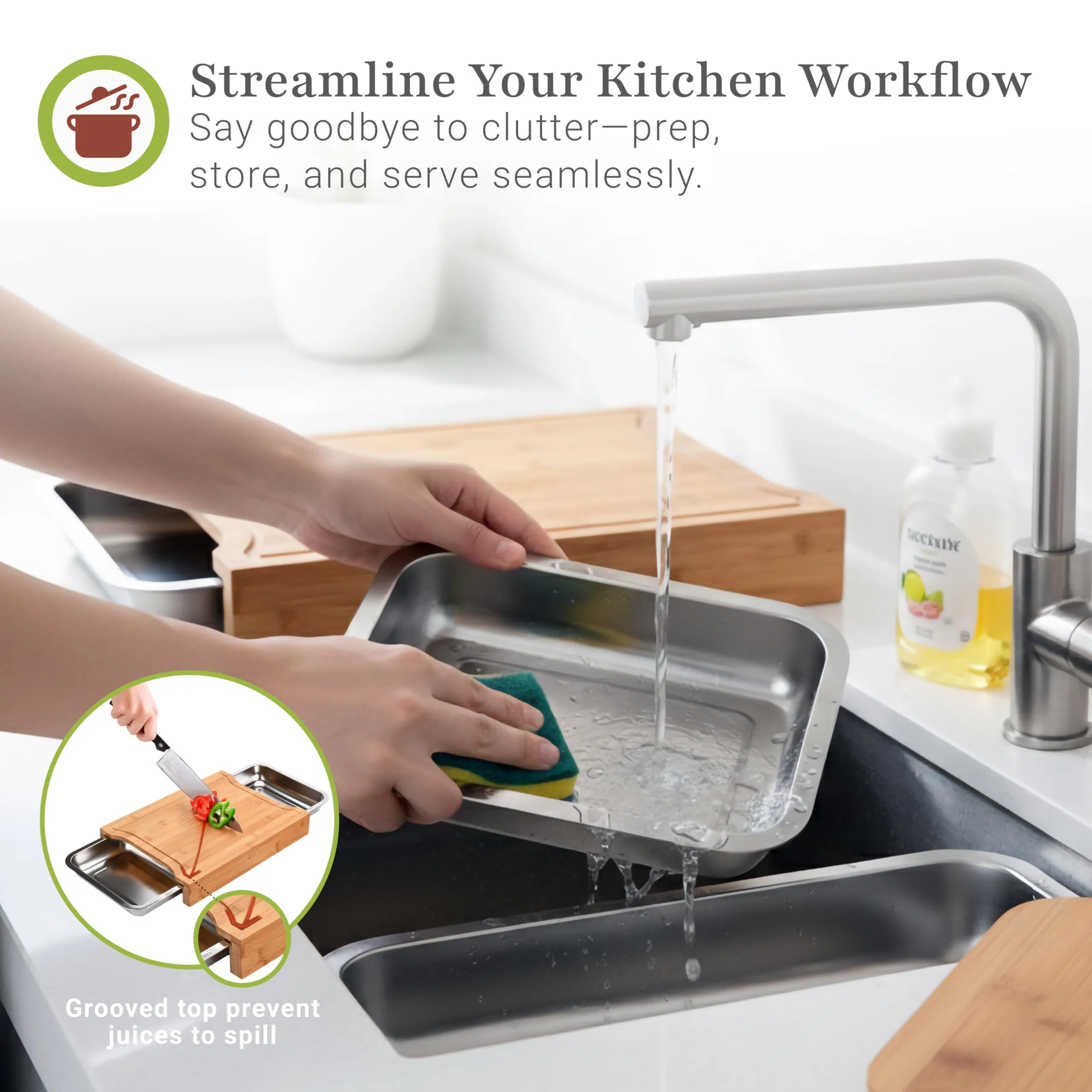 Eco-Friendly Bamboo Cutting Board with Integrated Drawer Tray Design