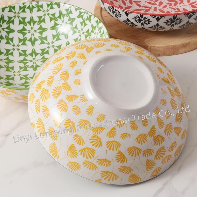 Eco-Friendly Healthy 8"Soup Bowl Two Side Pad Printing Decal Porcelain Ceramic Tableware