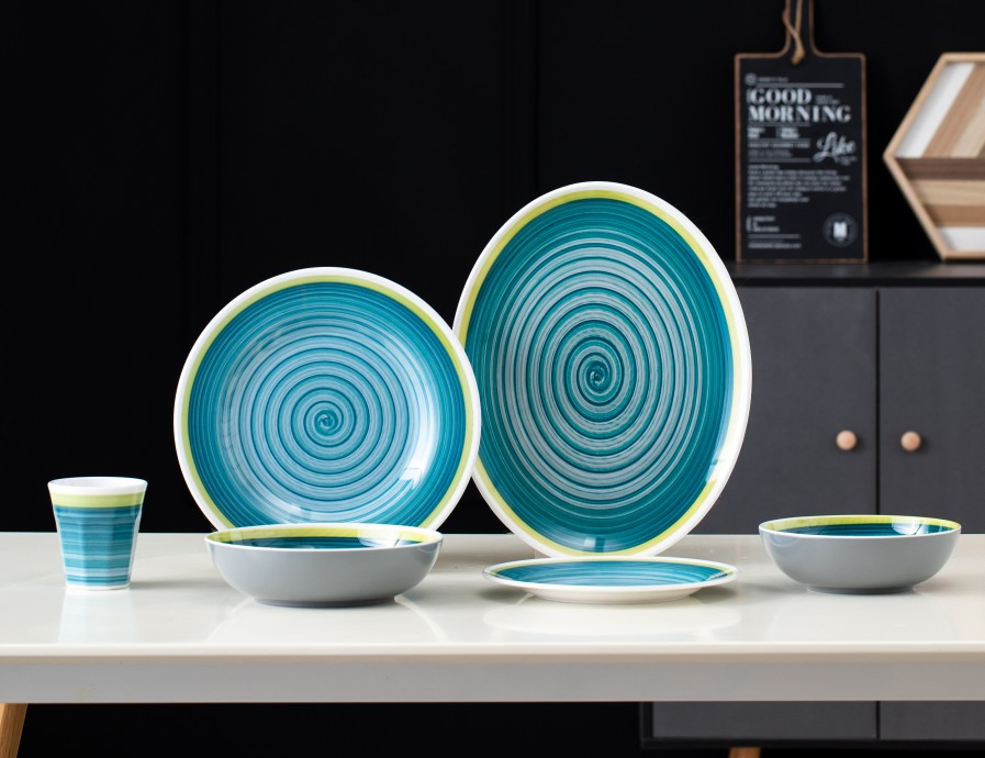 Melamine Plates Set Big Size Salad Plates, Colorful Tablewares, Gray Plate with Crackle