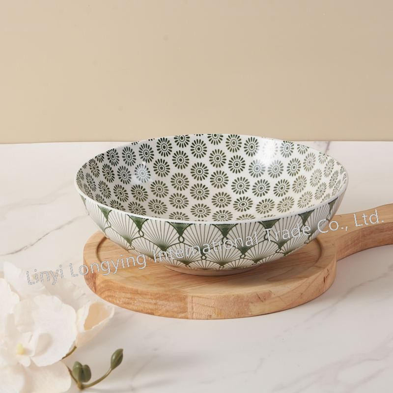 Eco-Friendly Healthy 8"Soup Bowl Two Side Pad Printing Decal Porcelain Ceramic Tableware