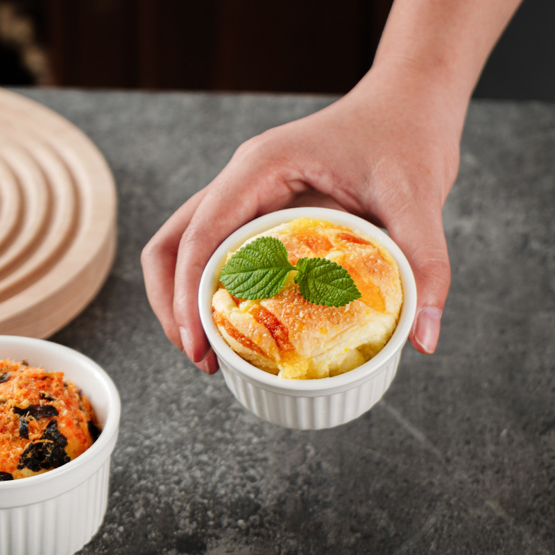 White Porcelain Creme Brulee Souffle Ramekins Bowl Ez28486