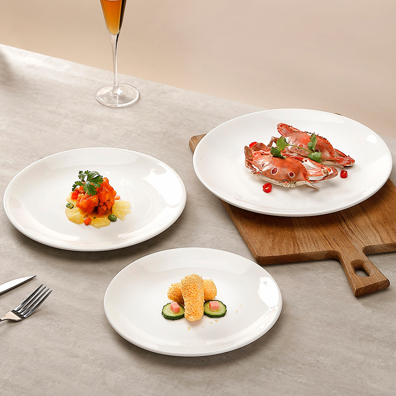 Hot-Selling Eco-Friendly Healthy Lead&Cadmium Free 6"7"8"9"10"10.5"11"12"14"Dinner Flat Meat Plate White Porcelainware Hotelware Ceramic Kitchenware Tableware