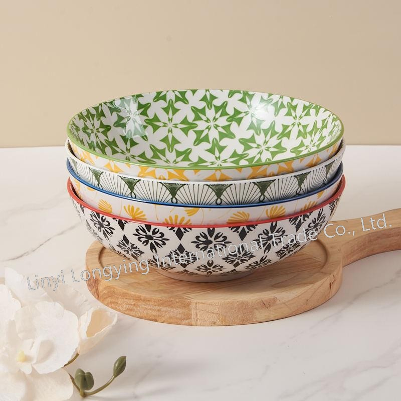 Eco-Friendly Healthy 8"Soup Bowl Two Side Pad Printing Decal Porcelain Ceramic Tableware
