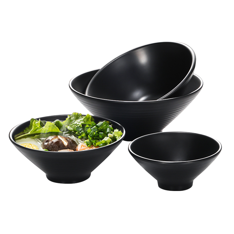 Custom Japanese Korean Unbreakable Tableware Solid Black Matte Melamine Bowls Serving Plate
