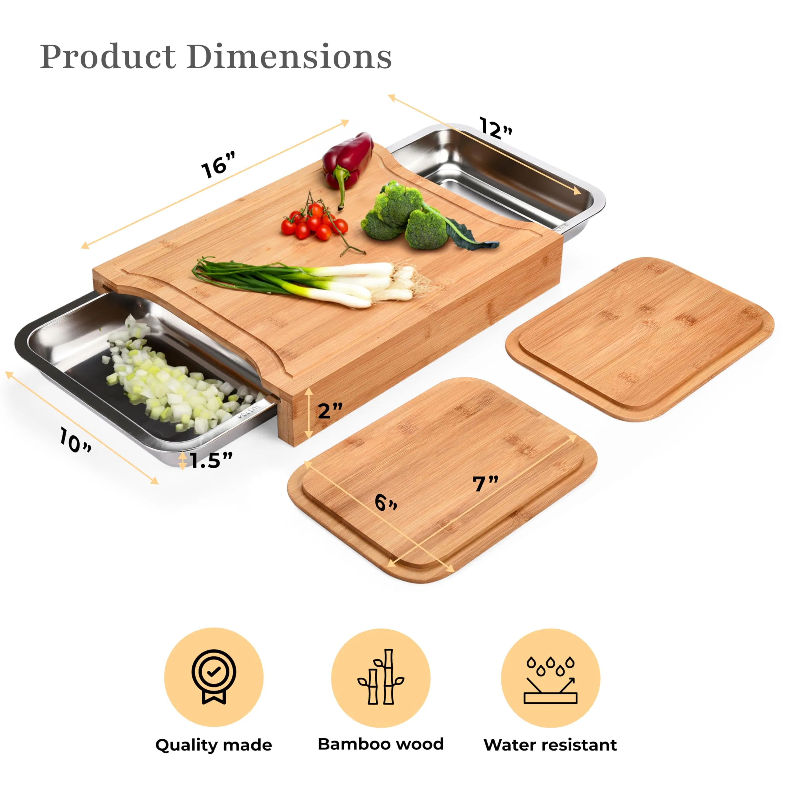 Eco-Friendly Bamboo Cutting Board with Integrated Drawer Tray Design
