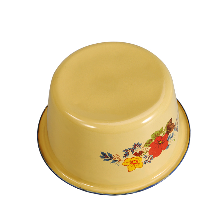 Wholesale 2024 New Kitchenware Enamel Basins with Pattern Porcelain Enamel Enamelware Wash Salad Cake Noodles Soup Bowl