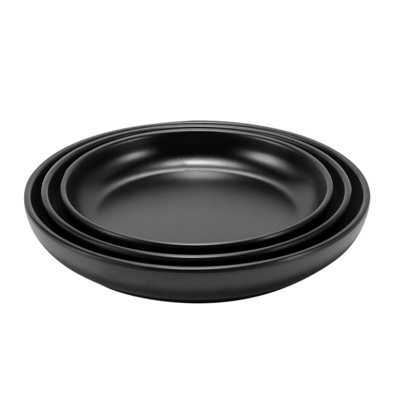 Custom Japanese Korean Unbreakable Tableware Solid Black Matte Melamine Bowls Serving Plate