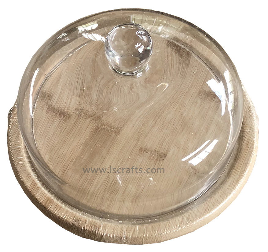 Bamboo Round Serving Board with Glass Cover