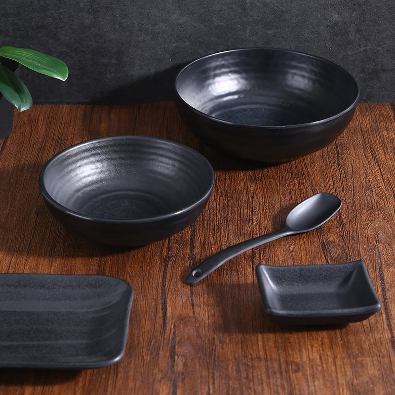 Sleek Black Matte Melamine Dinnerware Set for Contemporary Plate