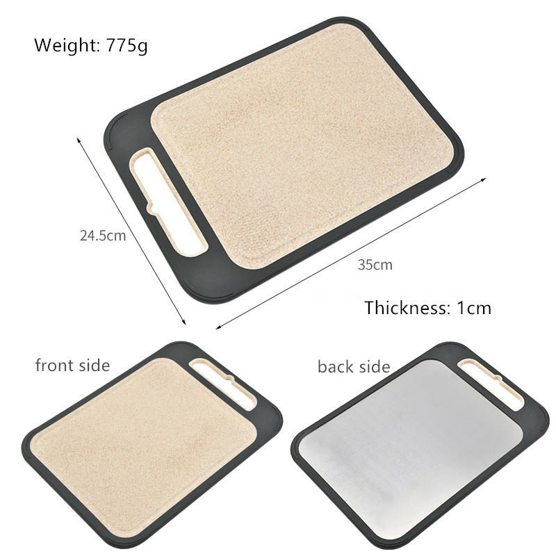 Double Sided Using Customized Non-Slip 304 Stainless Steel Wheat Straw Kitchen Chopping Cutting Board with Garlic Grinder