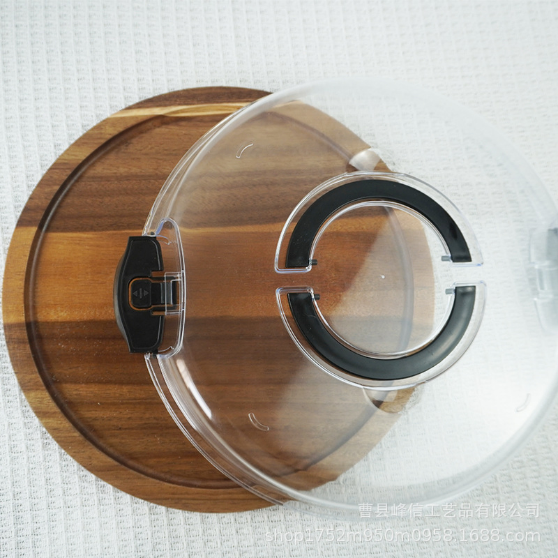 Single Compartment Bamboo Serving Tray Kitchen Cutting Board Round Charcuterie Board with Plastic Clear Locking Lid