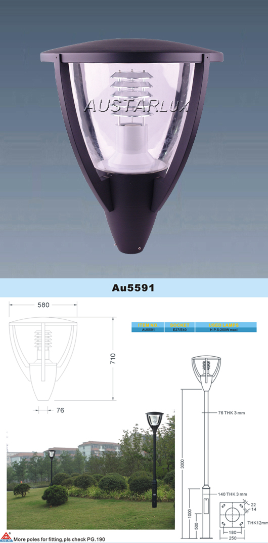 AU5591 Luminaire dimensional diagram and lighting display