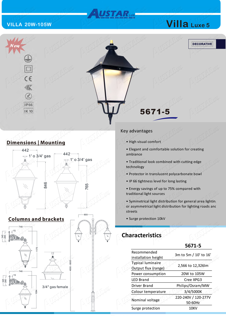 VILLA Urban Luminaire Specification Diagram