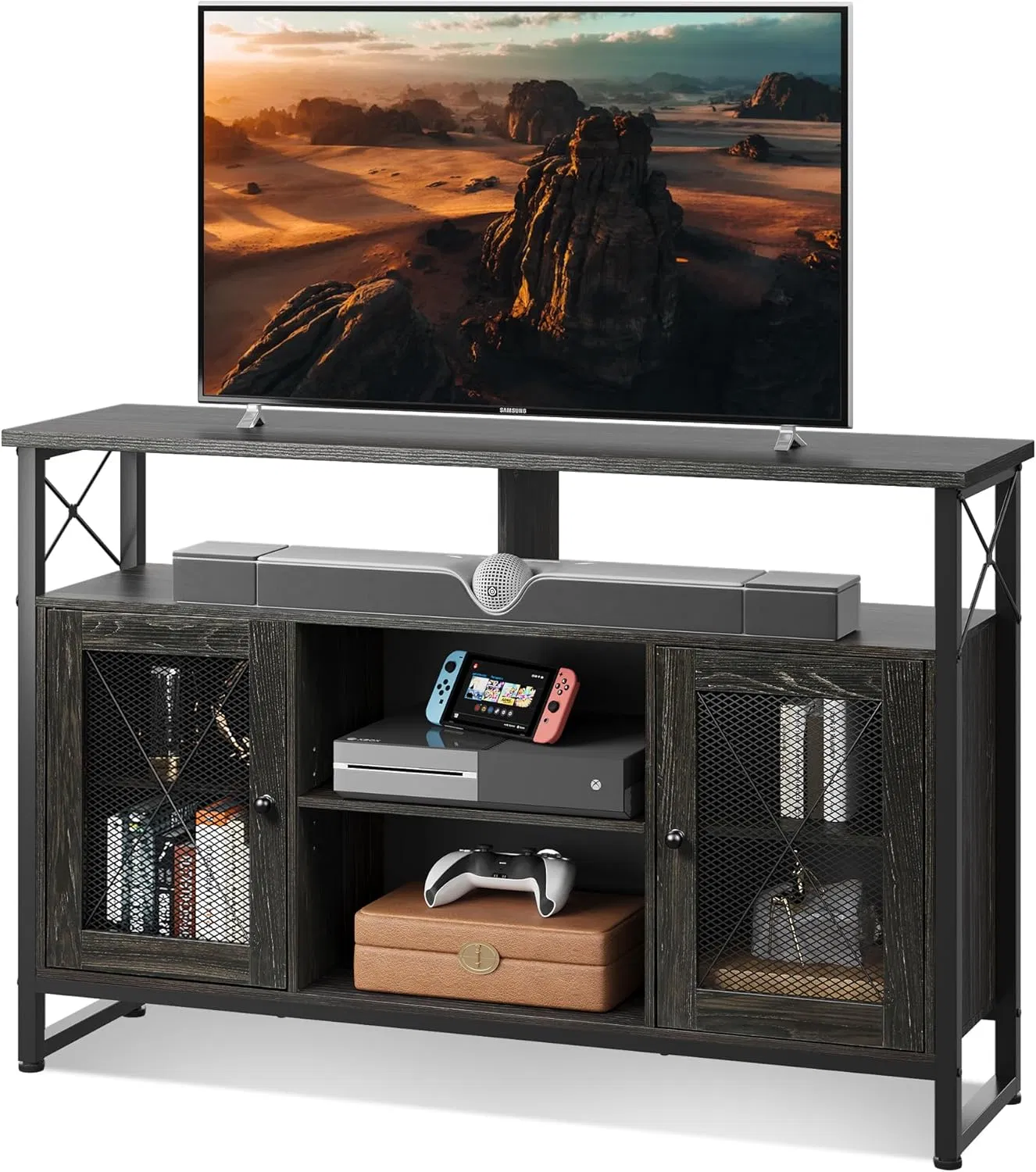 Black Metal Net Door Design Industrial TV Console for Bedroom Living Room