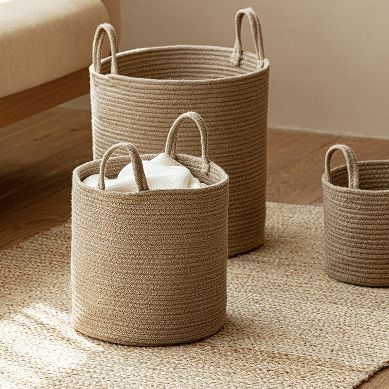 Handwoven Jute Storage Basket Nordic Style Laundry Hamper Portable Organizer for Clothes &amp; Toys