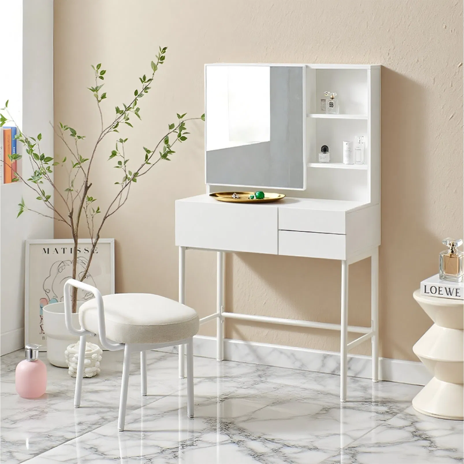 Factory Customized Square Mirror Large Capacity Bedroom Furniture Dressing Table