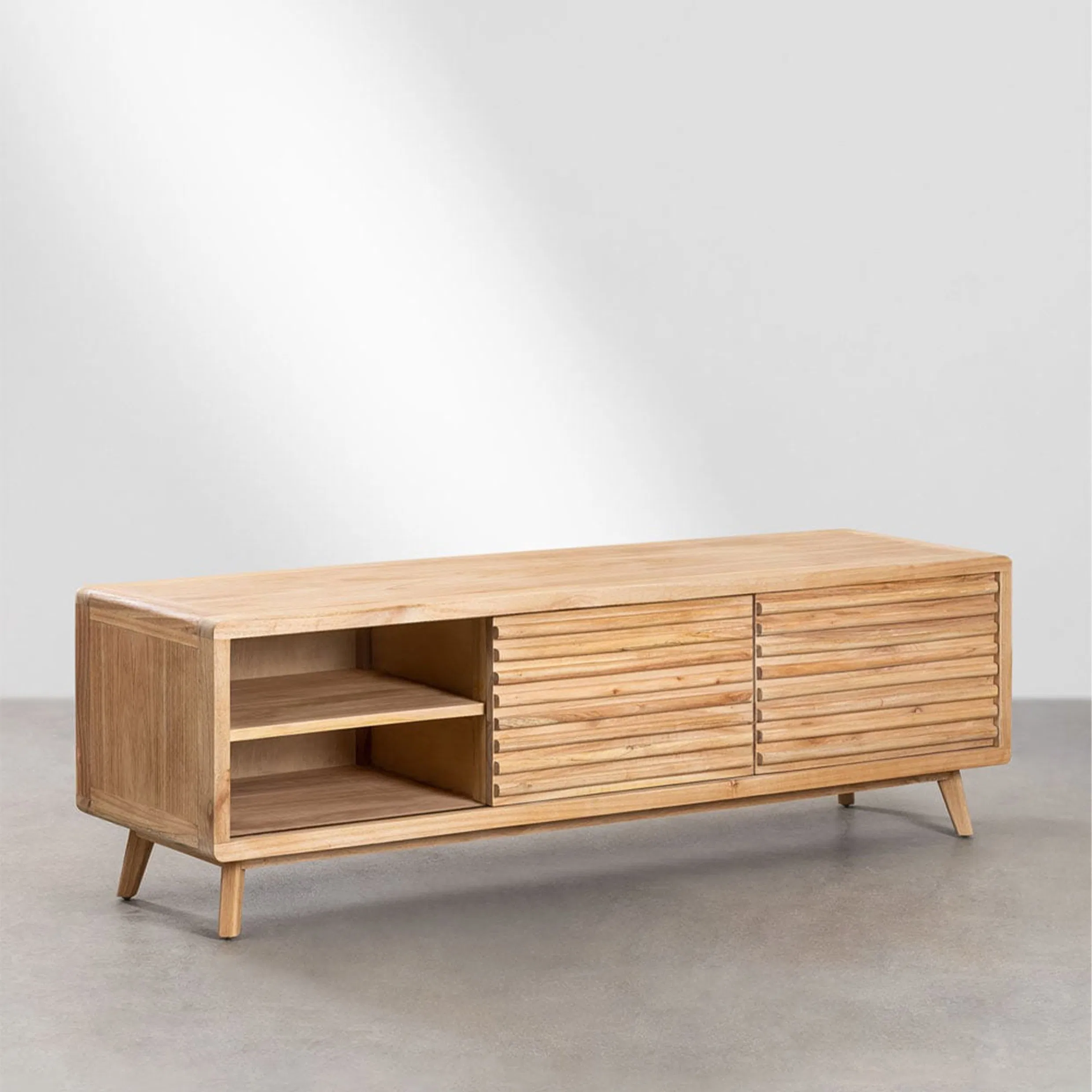 Clean-Line Solid Wood TV Console with Sliding Doors