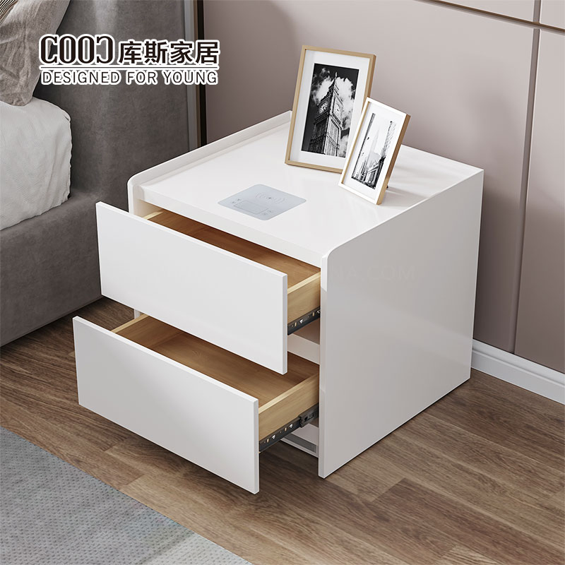 Modern White Night Stand Wireless Charging LED Speaker Smart Nightstand Bedside Table