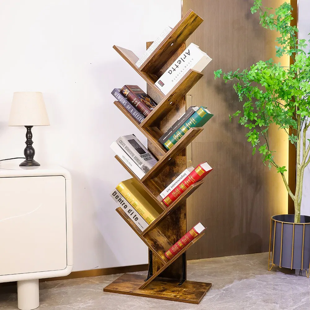 Large 9-Shelf Wood Bookcase Tree Bookshelf for Home Library or Entryway