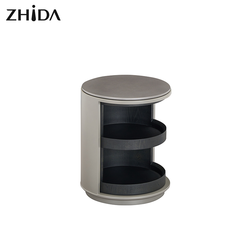 Italian Minimalist Rotating Solid Wood Veneer Nightstand for Master Bedroom Bedside Table