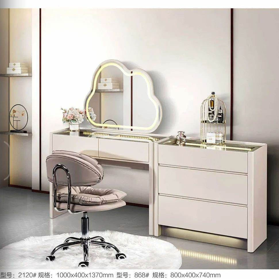 Bedroom Girl Romantic Wooden Dressing Table Smart LED Light Environmental Protection Dressing Table