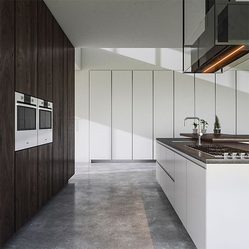 Custom Large Pantry Cabinet High Gloss White Lacquer Island Kitchen Flat Pack Kitchen Unit Modern