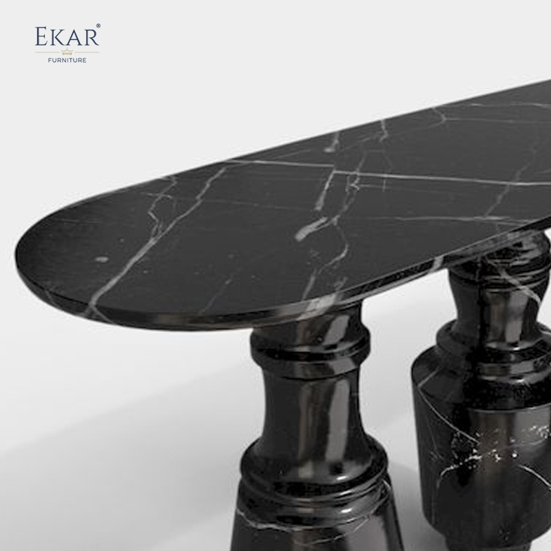 Modern - Style Living Room Console Table: Black Marble Top with Unique Dual Pedestal Base, Elegant Entryway Accent Piece