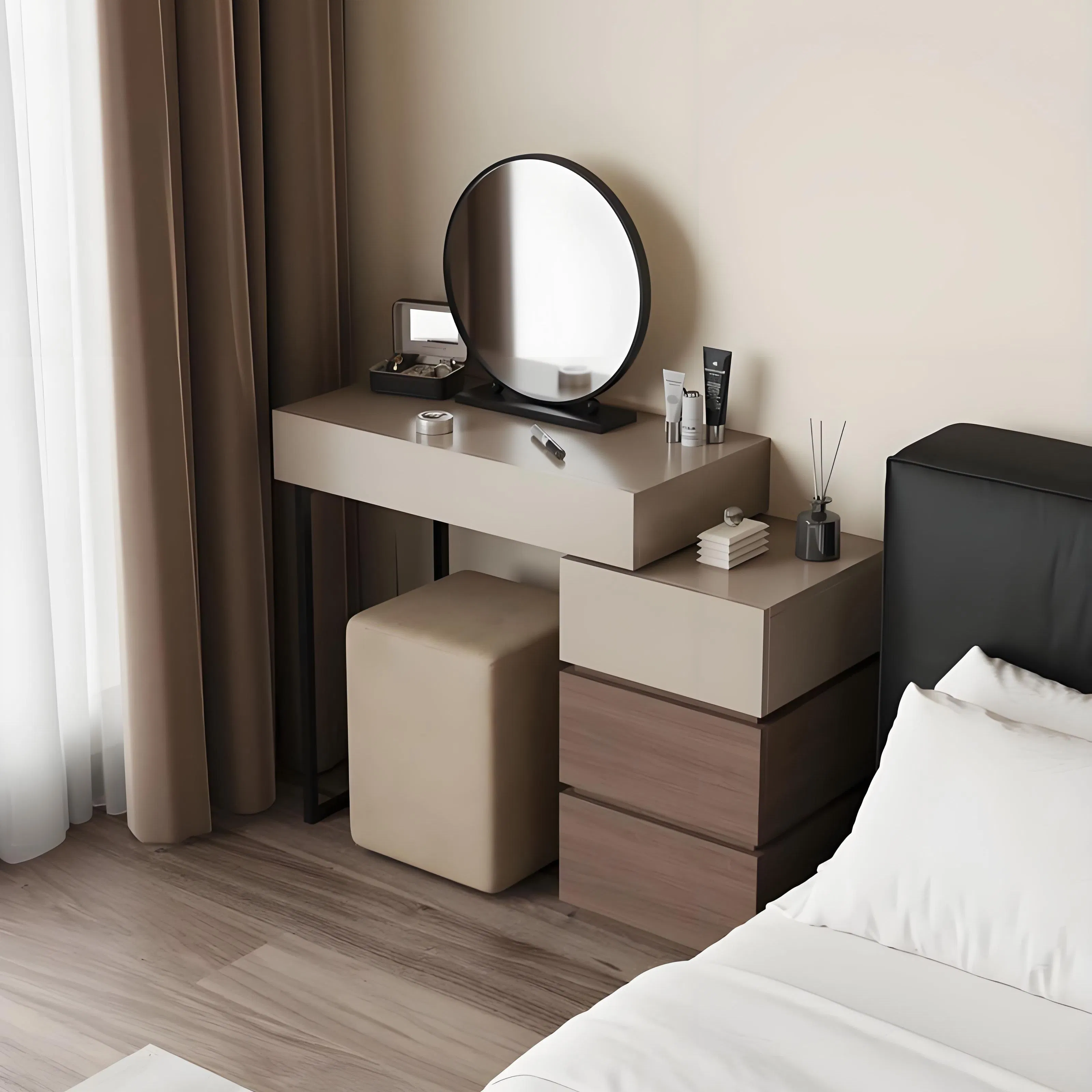 Elegant Modern Bedroom Dressing Table with Mirror Nordic Style Wardrobes with Makeup Adjustable Drawers