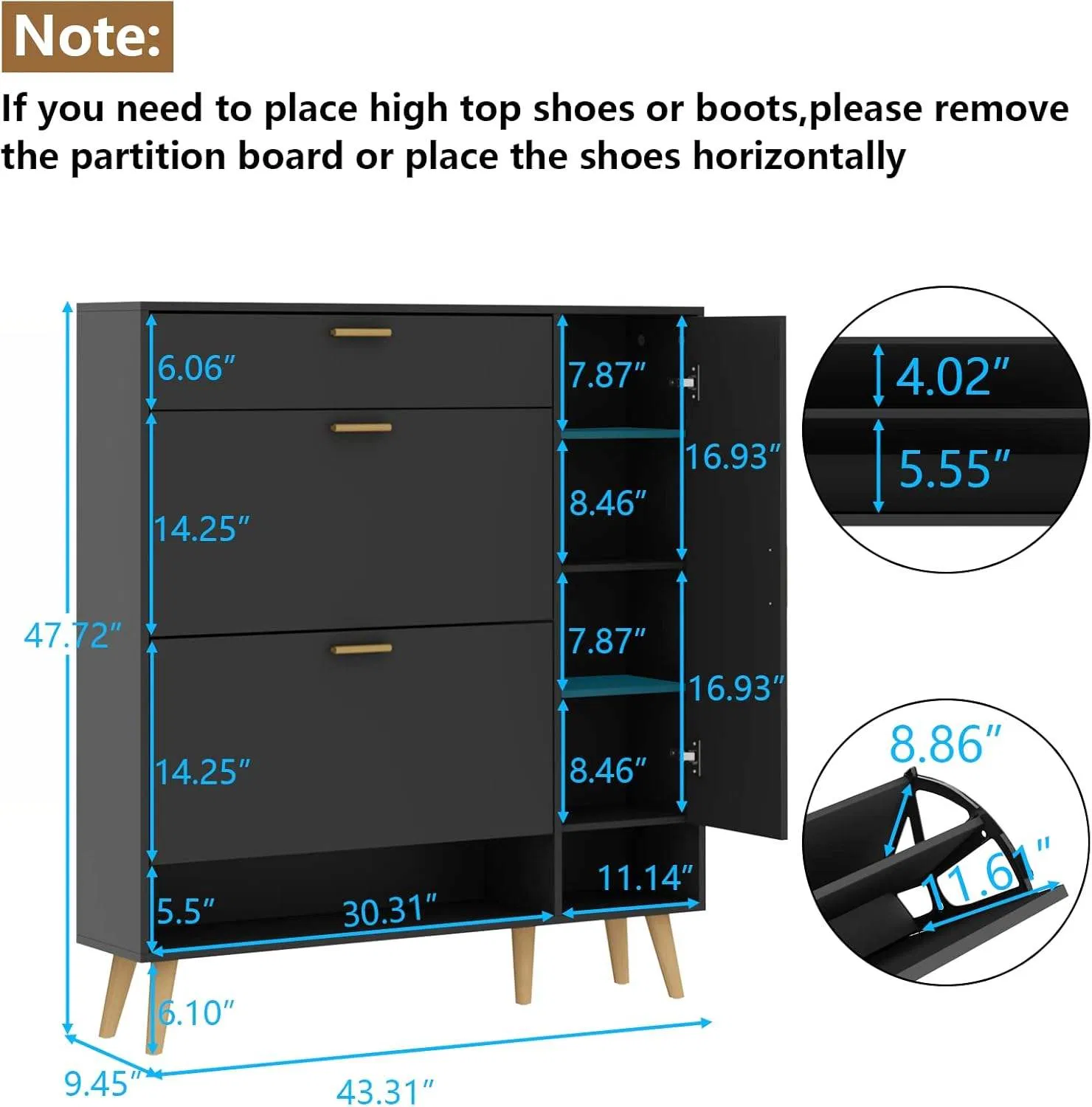 European Modern Shoe Cabinet - Elegant Wooden Shoe Rack with 4 Drawers