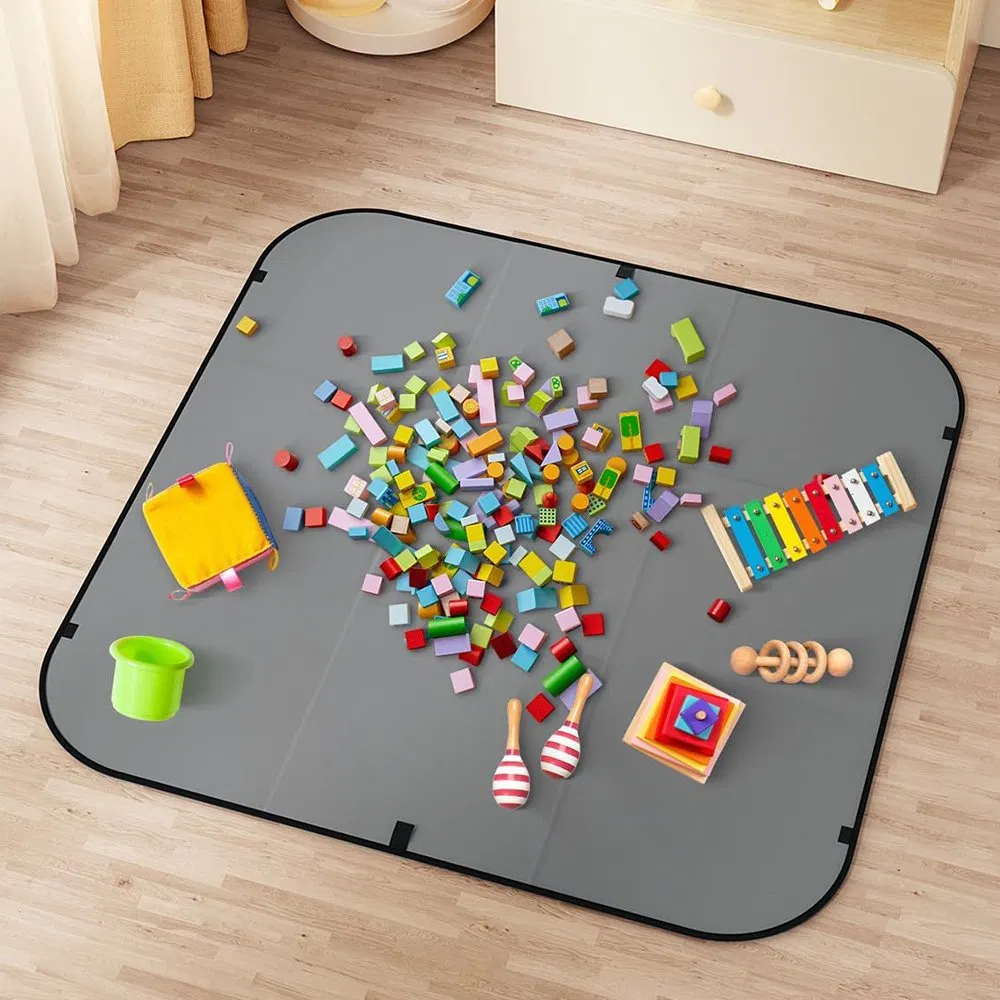 2-in-1 Foldable Toy Storage Play Mat with PP Board &amp; Zipper - Large Collapsible Organizer for Toy
