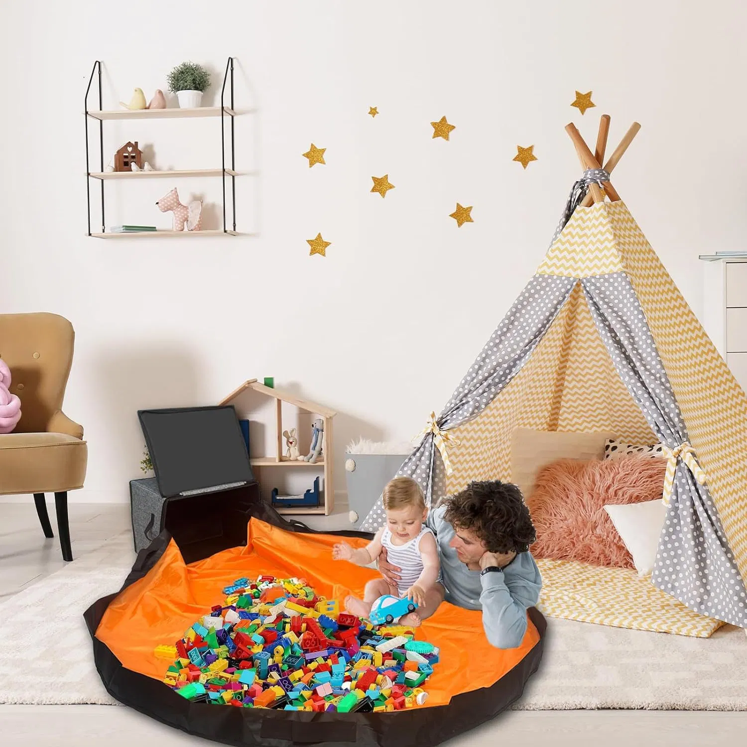 Toy Storage Organizer Box with Play Mat Collapsible Basket Ez29745