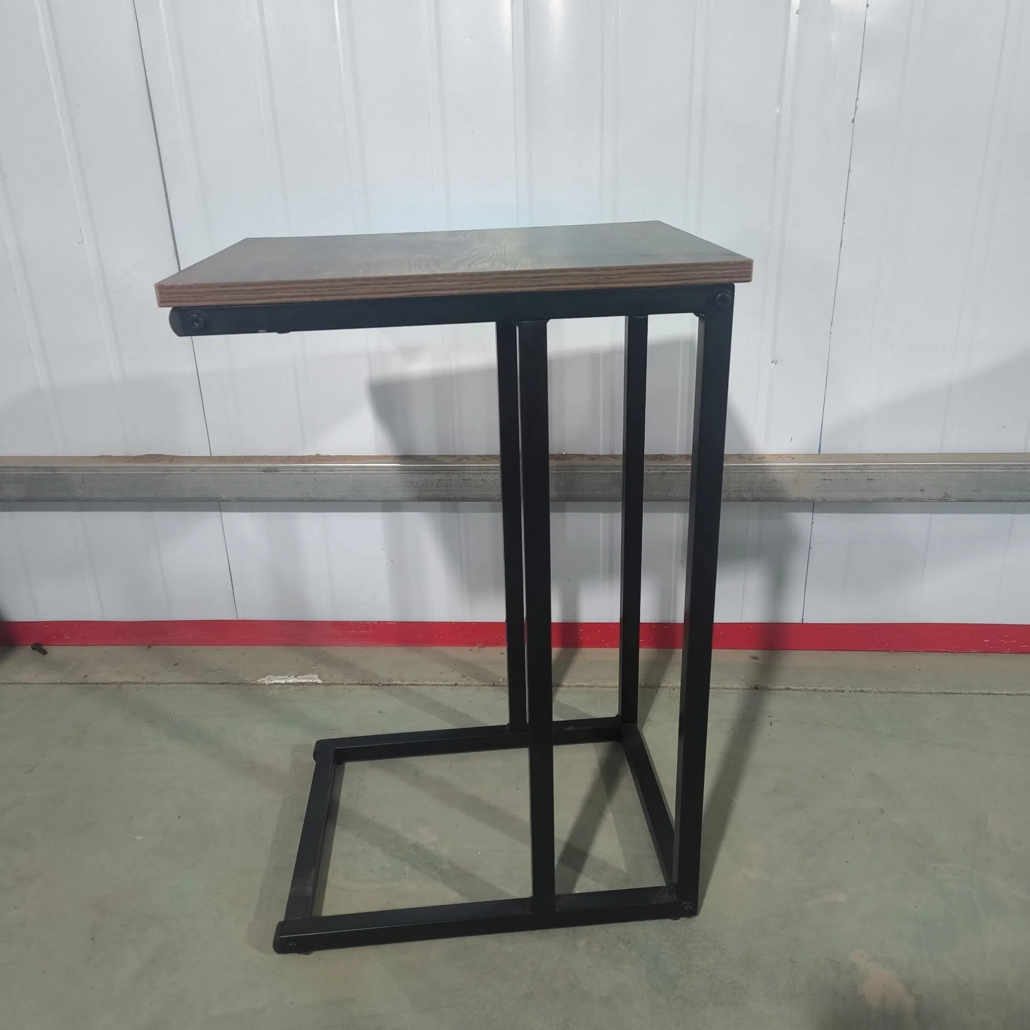 Wooden Bedside Table with Black Metal Frame MDF Top Nightstand Corner Table