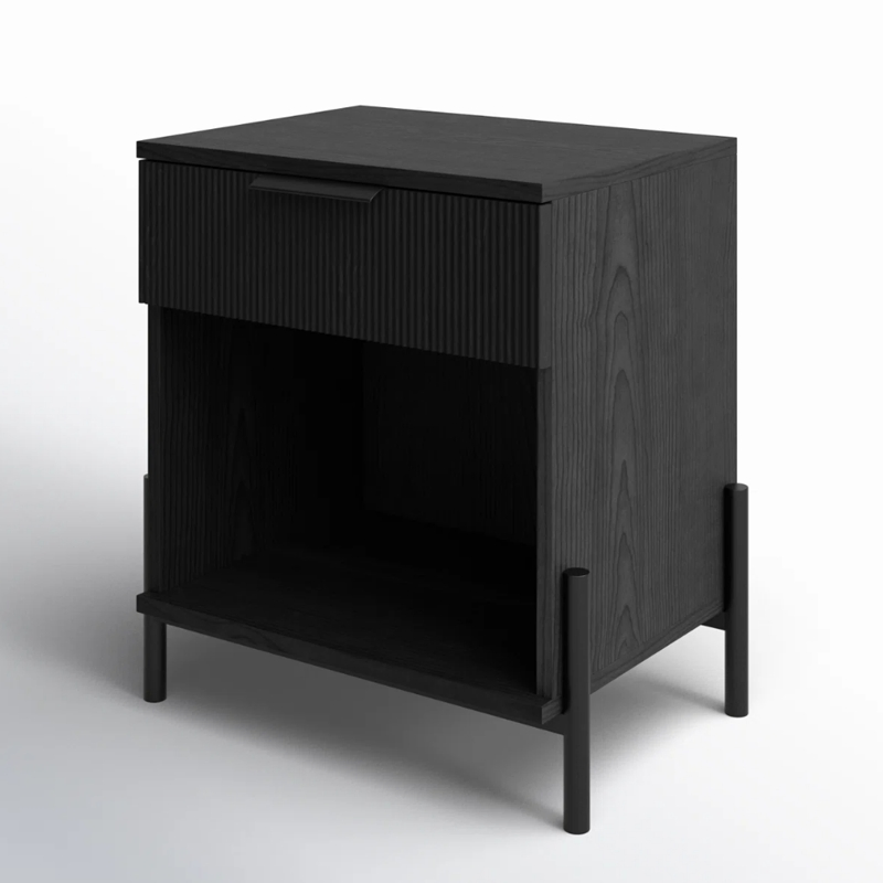 Wood Nightstand with 2 Drawers, MID-Century Modern Night Stand with Open Shelf, Vintage Bedside Table for Bedroom