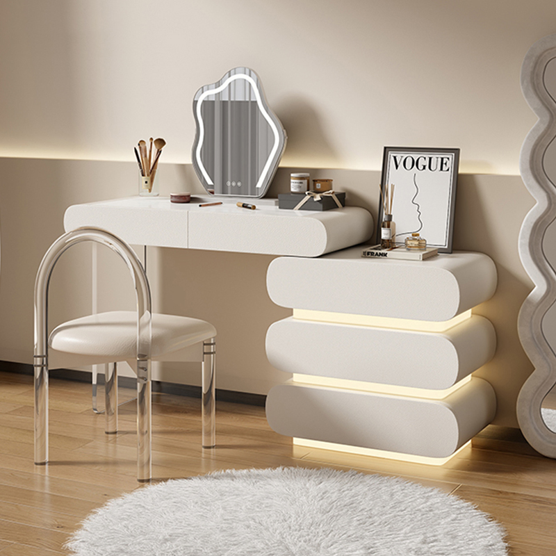 Popular Modern Design Makeup Vanity Desk Wooden Dresser Set Home Furniture Bedroom Wood Luxury LED Dressing Table with Mirror