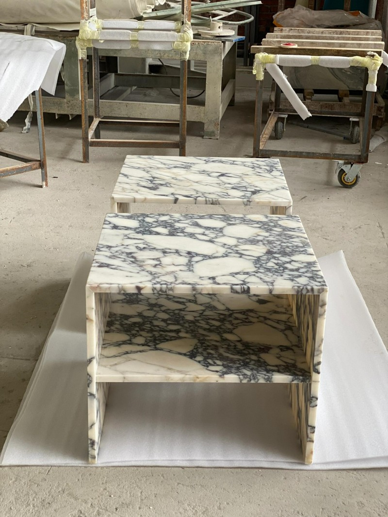 Natural Luxury Stone Side Table Bedroom Nightstand Table Italy Viola Calacatta Marble Bedside Table for Living Room Furniture