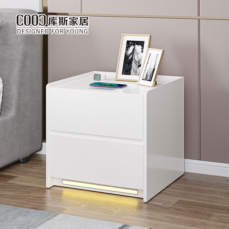 Modern White Night Stand Wireless Charging LED Speaker Smart Nightstand Bedside Table