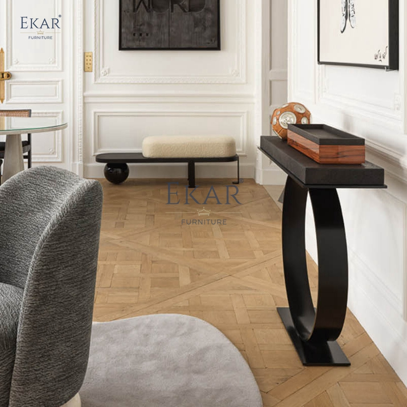 Modern Corner Console Table with Metal Accents for Stylish Entryway Storage