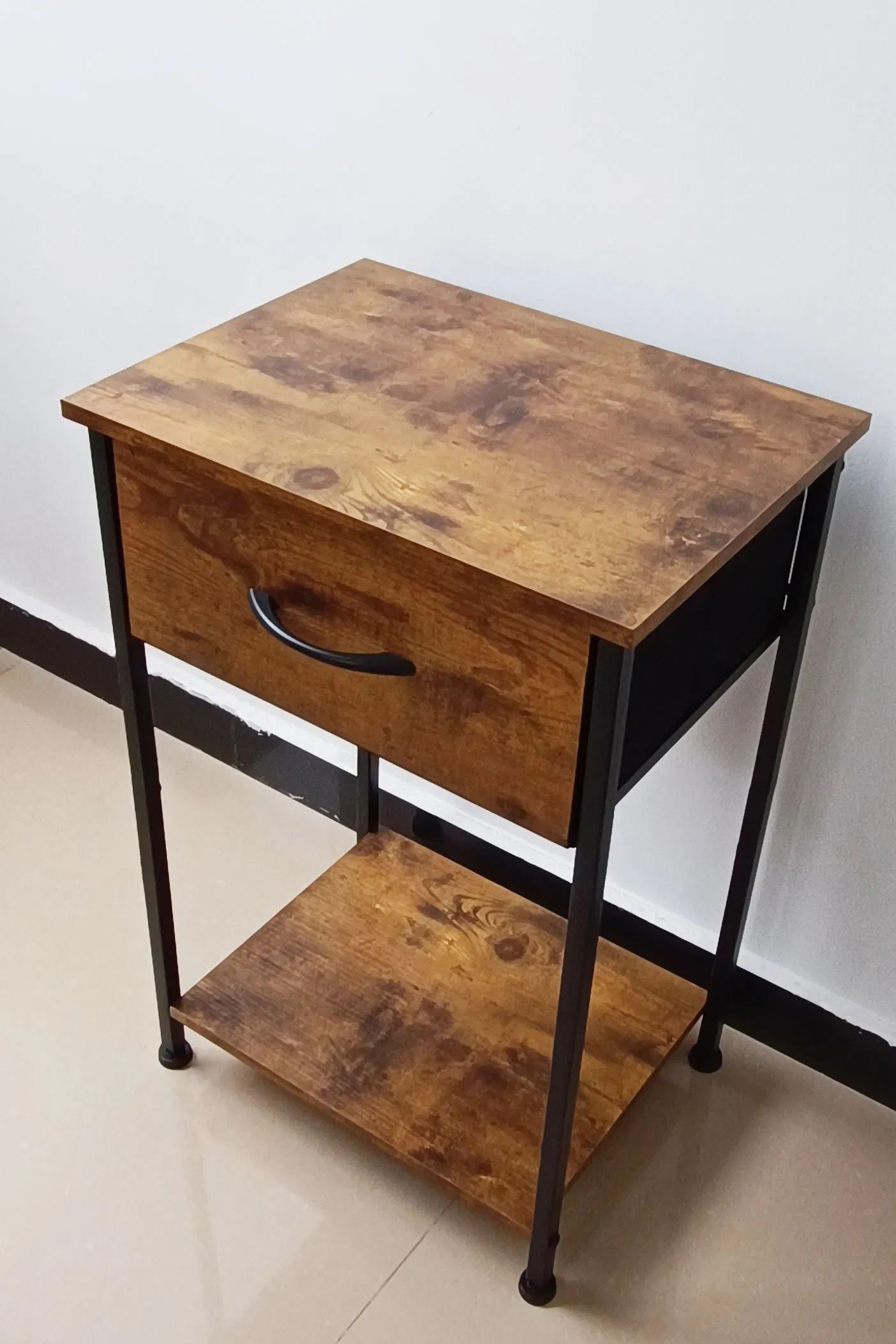 Easy Assembly Dorm, Nightstand, End Table with Fabric Storage Drawer Bedside Furniture with Steel Frame, Side Table for Bedroom, Bedside Cupboard Ws-Swf04-Wa-B