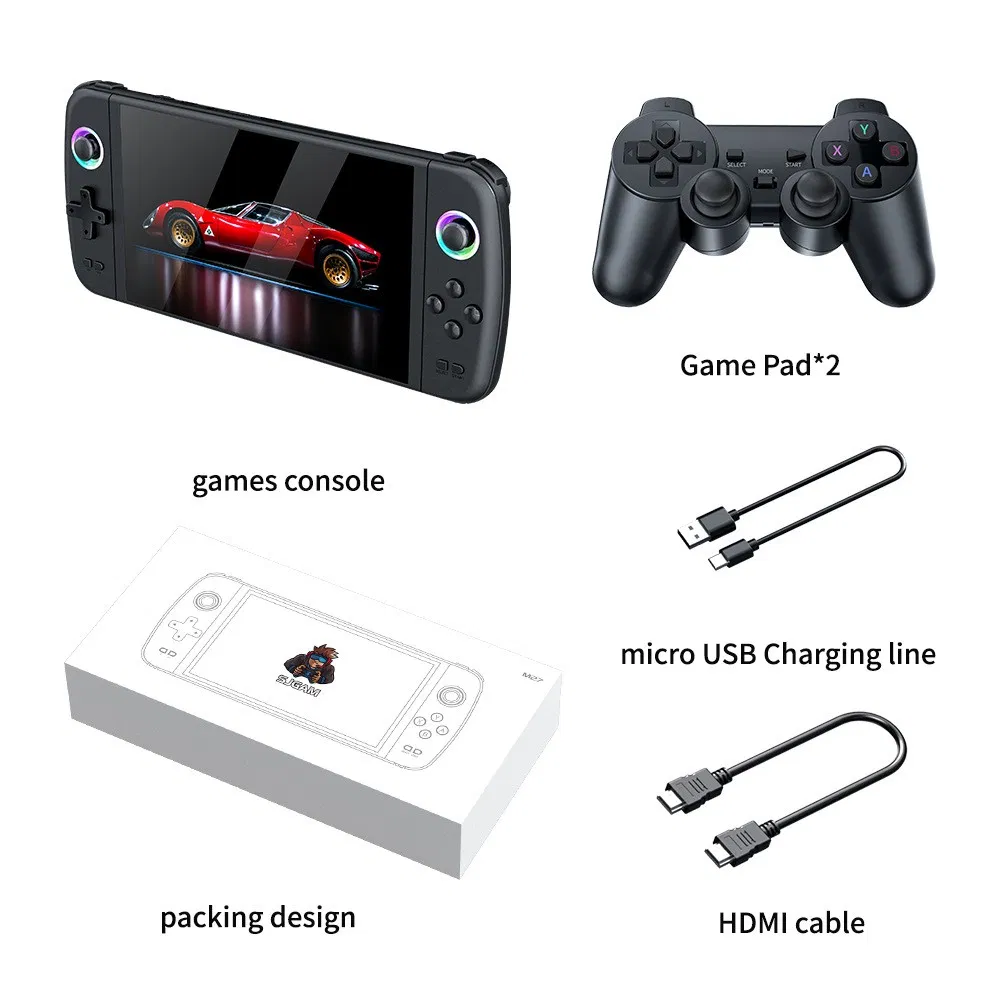 7.0 Inch Big Screen M27 Portable Pocket Retro Handheld Video Game Console, Double Wireless Controller for Multiplayer Connecting to TV