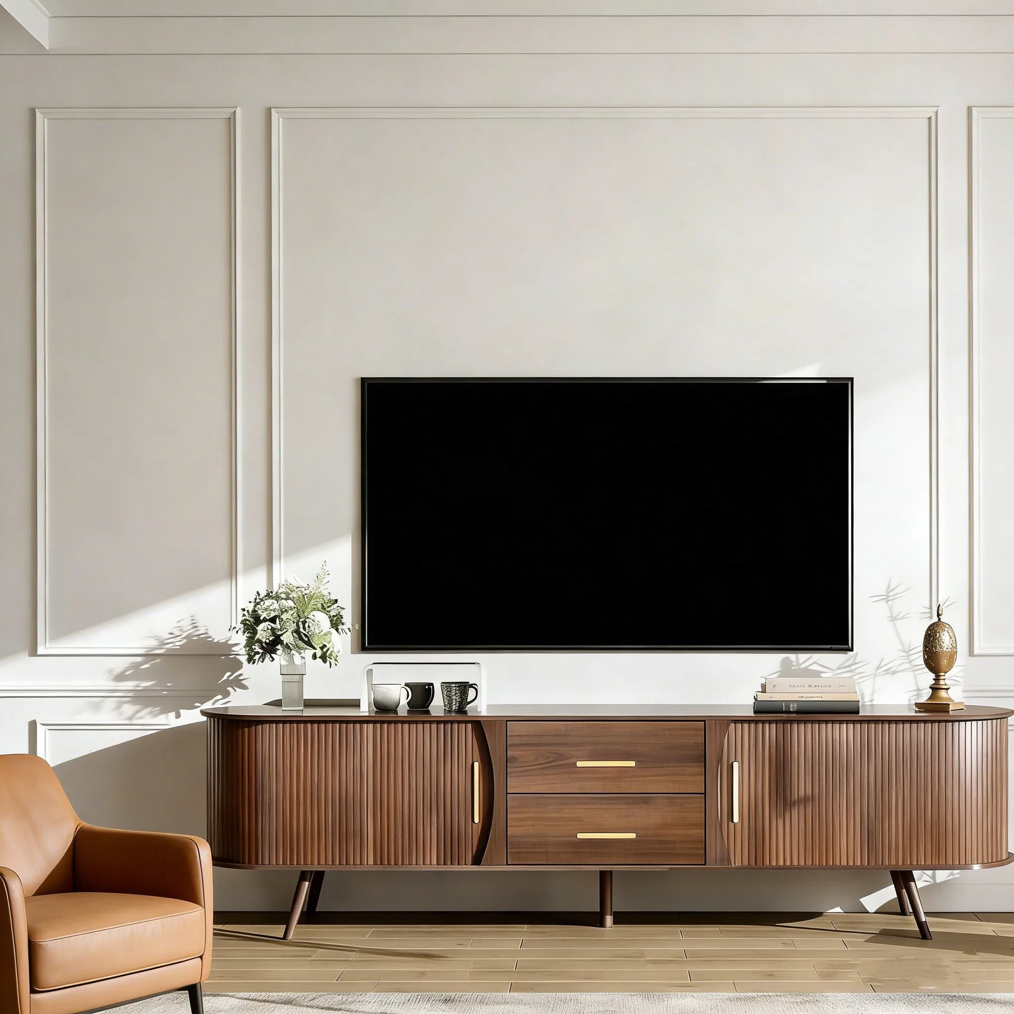 70" Multifunctional Medieval Groove Tambour TV Console