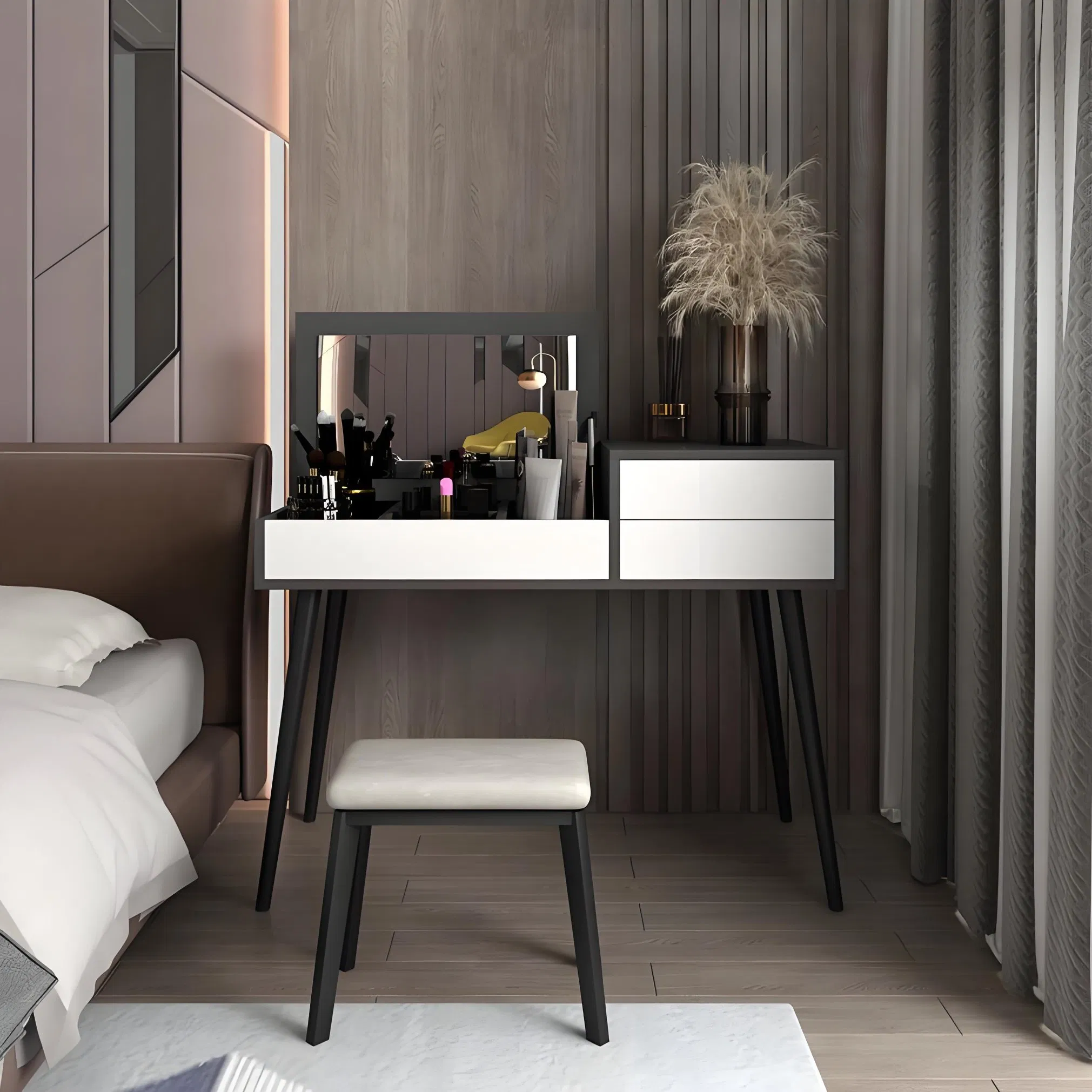 Elegant Modern Bedroom Dressing Table with Mirror Nordic Style Wardrobes with Makeup Adjustable Drawers