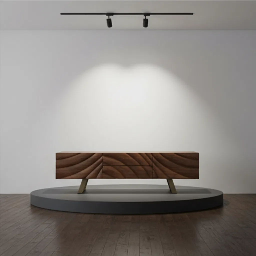 Round Solid Wood TV Console with Elegant Stainless Steel Detailing