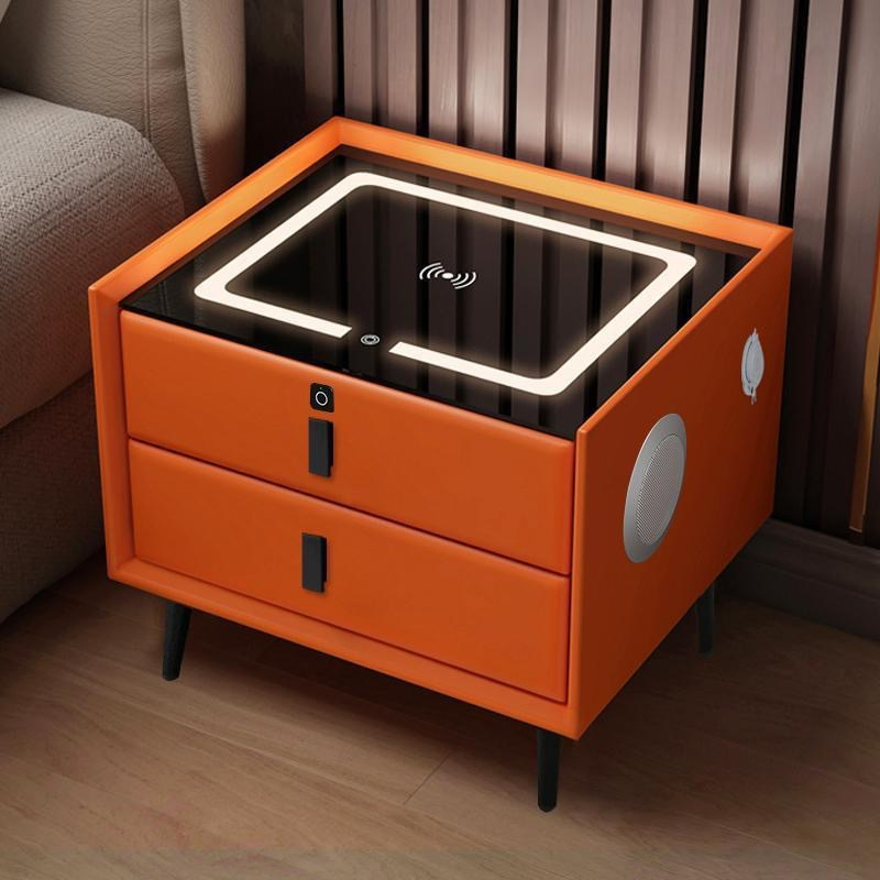 Minimalist Wooden Smart Furniture LED Nightstand Luxury Home Solid Wood USB Bedroom Modern Bedside Table with Wireless Charging
