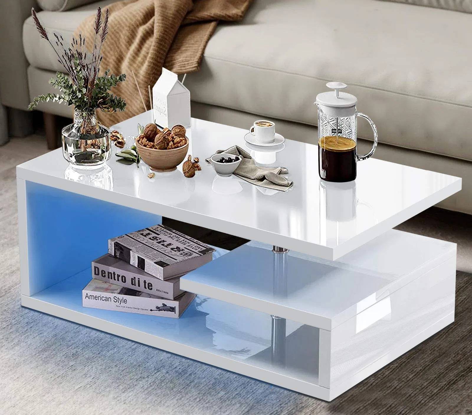 Modern High Gloss RGB LED Bedside Table 2 Drawers Nightstand Side Cabinet