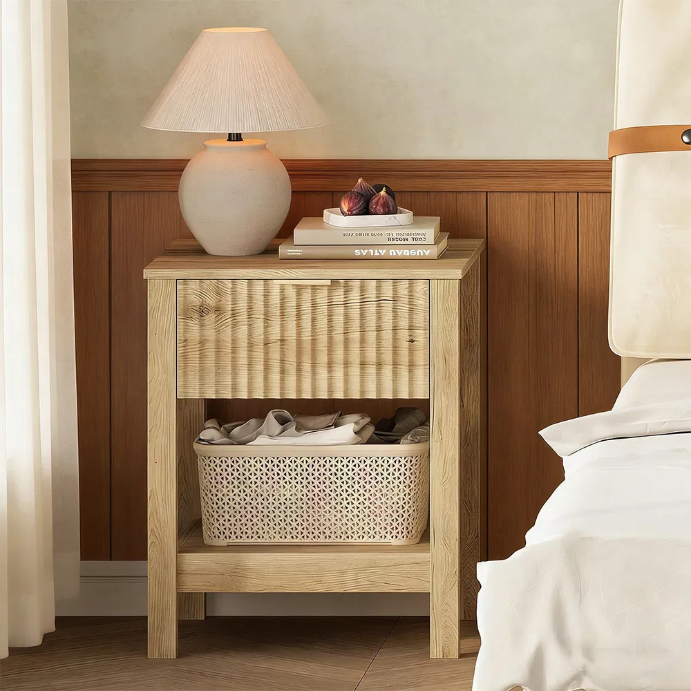 Modern Fluted Nightstand Bedside Table with Drawers for Living Room Bedside Table End Table